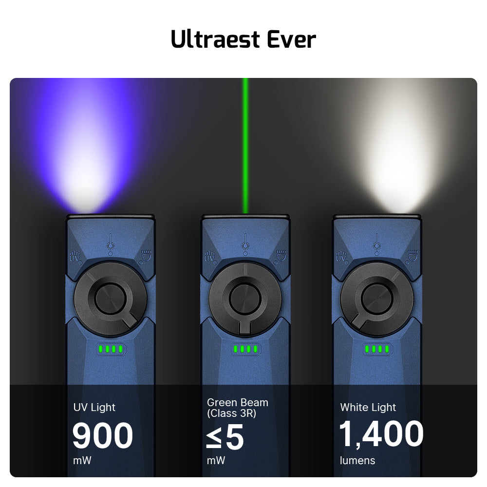 Olight Arkfeld Ultra 3-in-1 EDC Flashlight: 1400 Lumens, UV, Green Laser