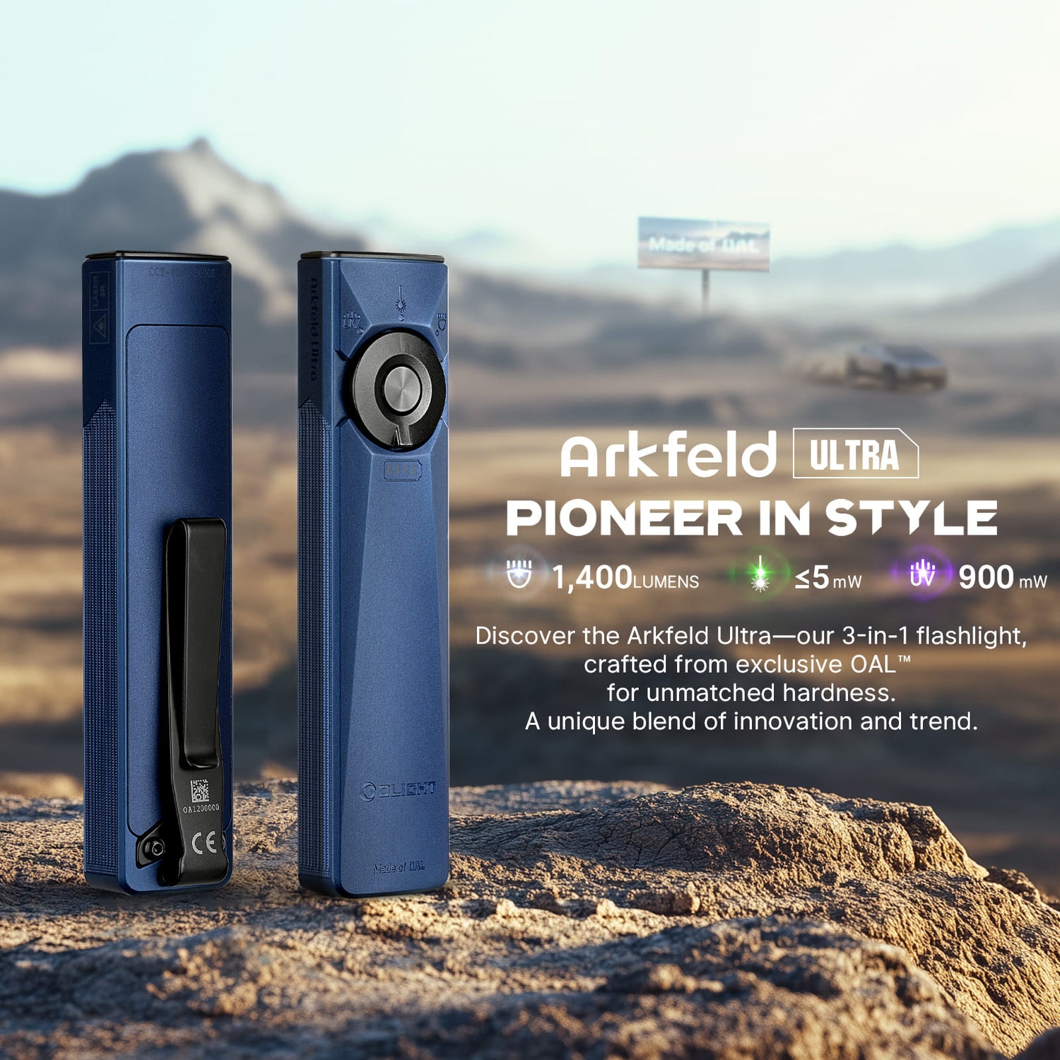 Olight Arkfeld Ultra 3-in-1 EDC Flashlight: 1400 Lumens, UV, Green Laser