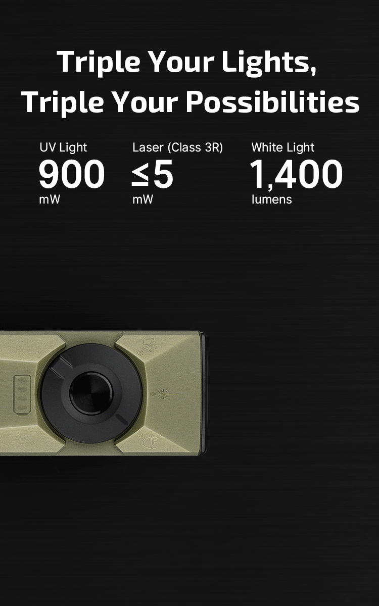 Olight Arkfeld Ultra 3-in-1 EDC Flashlight: 1400 Lumens, UV, Green Laser