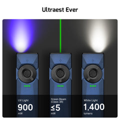 Olight Arkfeld Ultra 3-in-1 EDC Flashlight: 1400 Lumens, UV, Green Laser